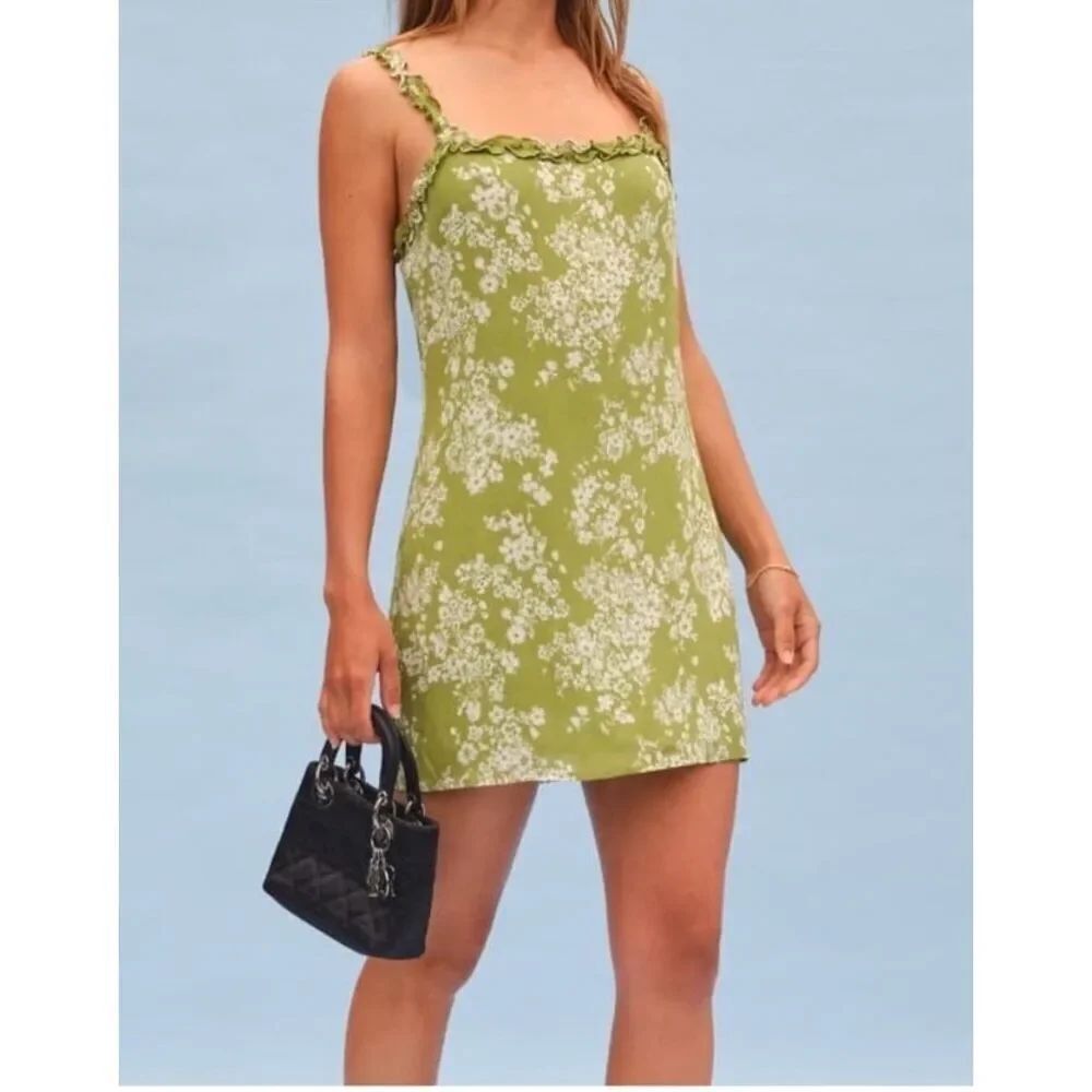 REFORMATION Eletta Floral Print Mini Dress In Green
